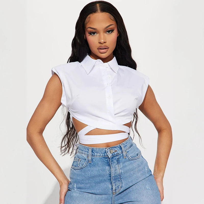 Sleeveless Bandage White Crop Top