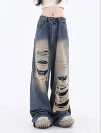 Wide Leg Baggy Ripped Denim Trouser