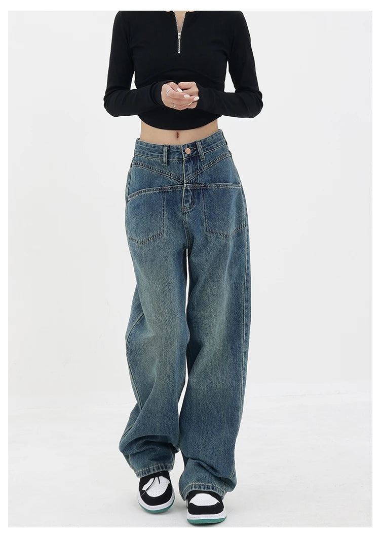 Blue Wide Leg Loose Jeans Pants