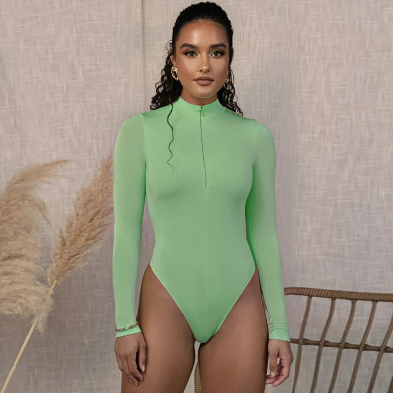 Long Sleeve Zipper Bodycon Bodysuit