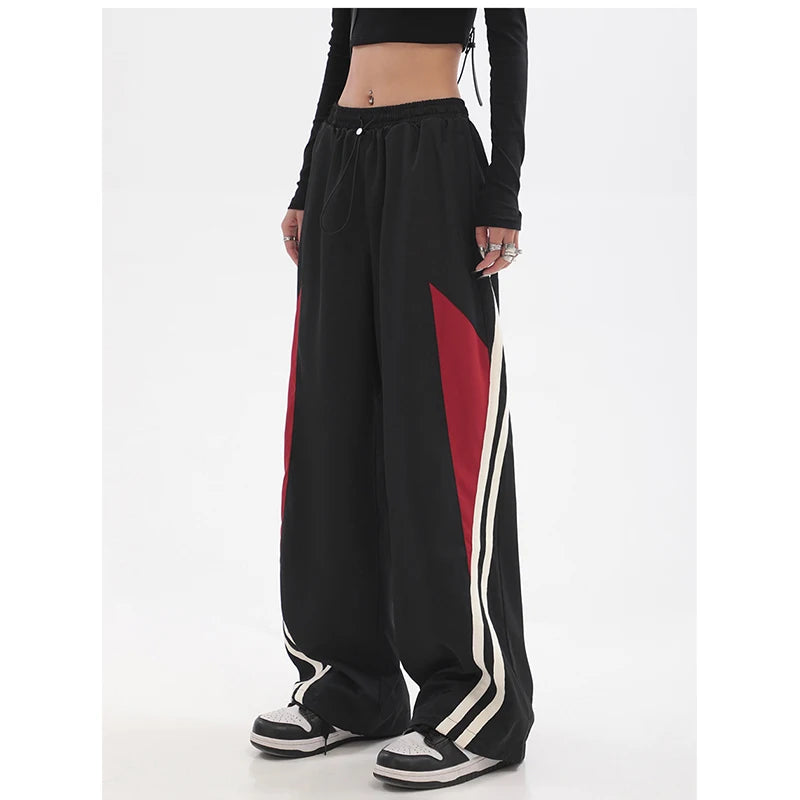 High Waist Drawstring Loose Contrast Color Sweatpants