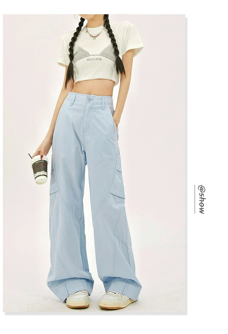 Blue High Waist Wide Leg Baggy Trouser