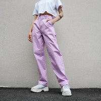 Loose High Waist Purple Cargo Pants - S