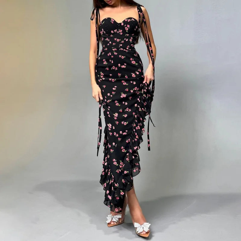 Floral Spaghetti Strap Slit Dress