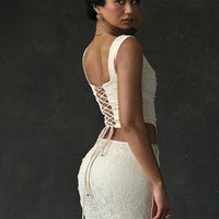 Floral Lace Corset Top and Bandage Ruched Maxi Skirt