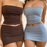 Sleeveless Tube Crop Top & Skirt Matching Set