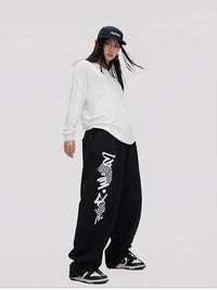 Black Oversized Graphic Print Joggers - S