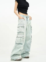 Light Blue High Waist Baggy Cargo Jeans