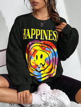 Happy Face Print Loose Sweatshirt