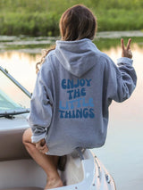 ’Enjoy The Little Things’ Printed Oversized Hoodie - Gray & Blue / XL