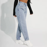 Light Blue Straight Wide Leg Denim Trousers