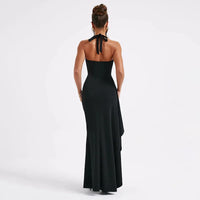 Elegant Halter V Neck Split Backless Party Maxi Dress