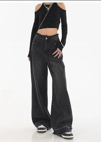 High Waist Wide Leg Straight Denim Jeans