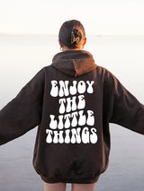 ’Enjoy The Little Things’ Printed Oversized Hoodie - Dark Brown & White / S