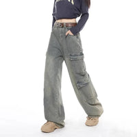 Grey High Waist Baggy Wide Leg Denim Trouser