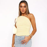 Sleeveless One Shoulder Backless Tank Top - Yellow / S