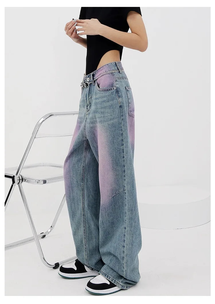 High Waist Wide Leg Tie Dye Baggy Jeans