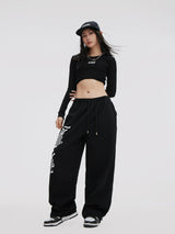 Black Oversized Graphic Print Joggers