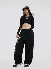 Black Oversized Graphic Print Joggers