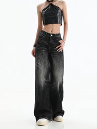 Wide Leg High Waist Baggy Black Denim Trouser