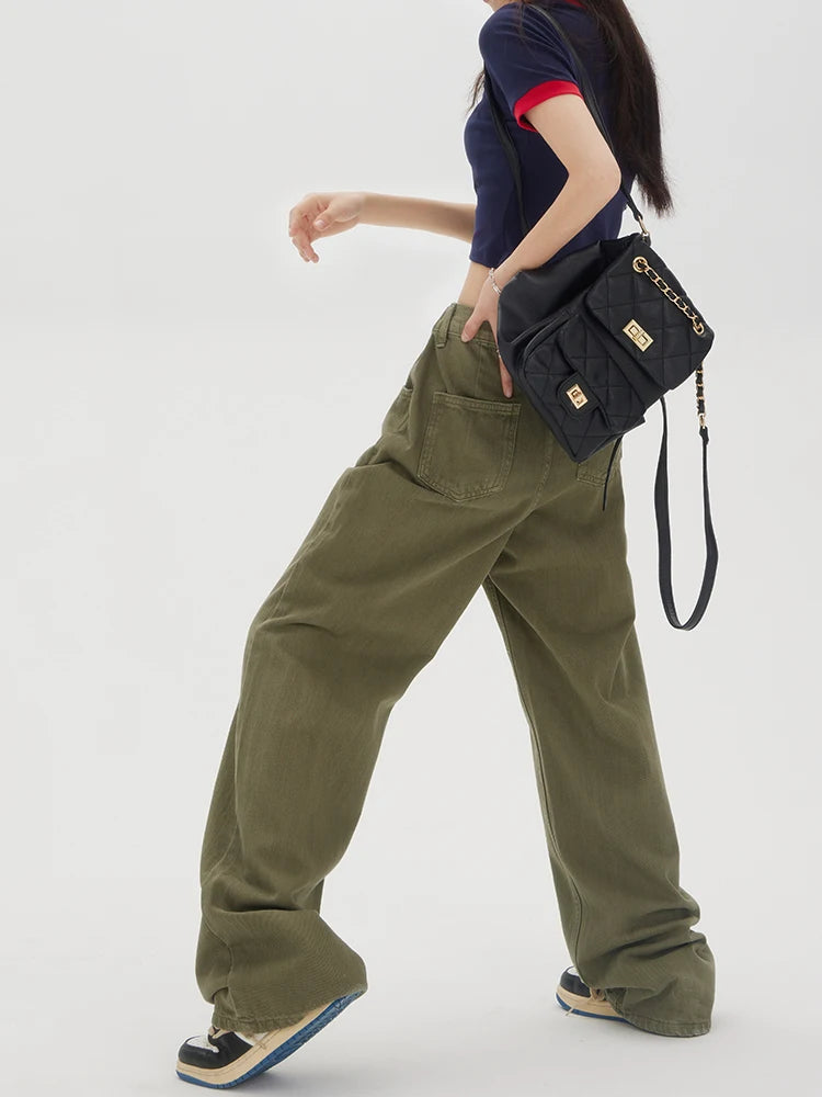 Green High Waist Baggy Denim Trouser