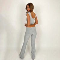 Backless Square Collar Tank Top with Flare Pants Matching Set