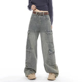 Grey High Waist Baggy Wide Leg Denim Trouser