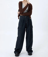 Blue Cargo Baggy Straight Wide Leg Jeans