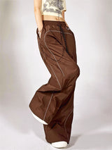 Oversized Vintage Brown Reflective Cargo Pants - Brown / M