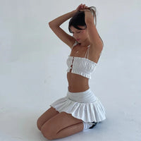 White Pleated Top & Pleated Skirt Set