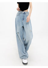 Hollow Out Distressed Baggy Jeans