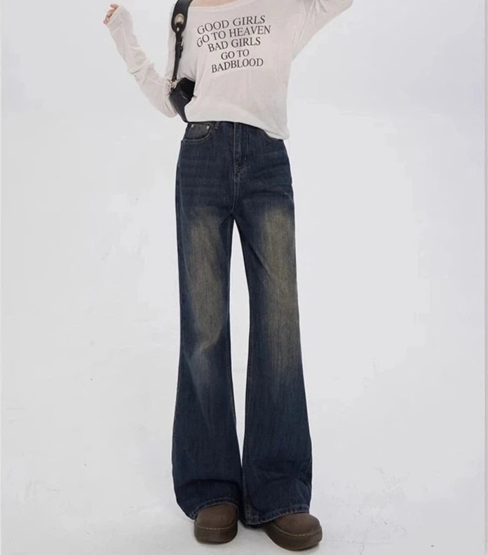 High Waist Straight Wide Leg Grunge Denim Jeans