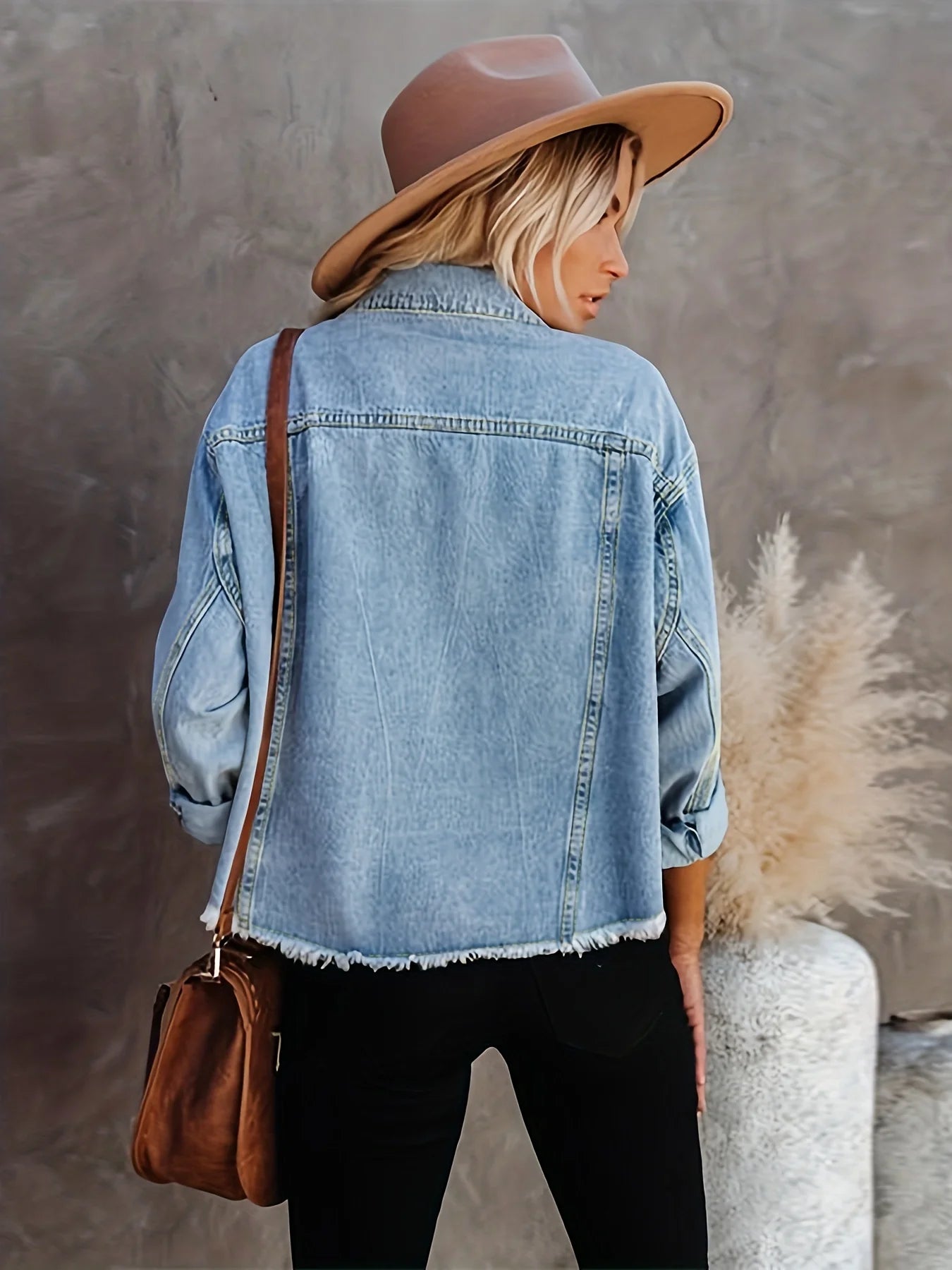 Light Blue Flap Pockets Long Sleeve Denim Jacket