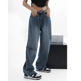 Blue Streetwear Style Straight Baggy Jeans