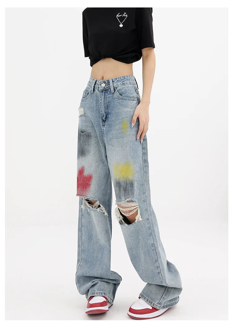 Tie Dye Ripped Baggy Denim Jeans