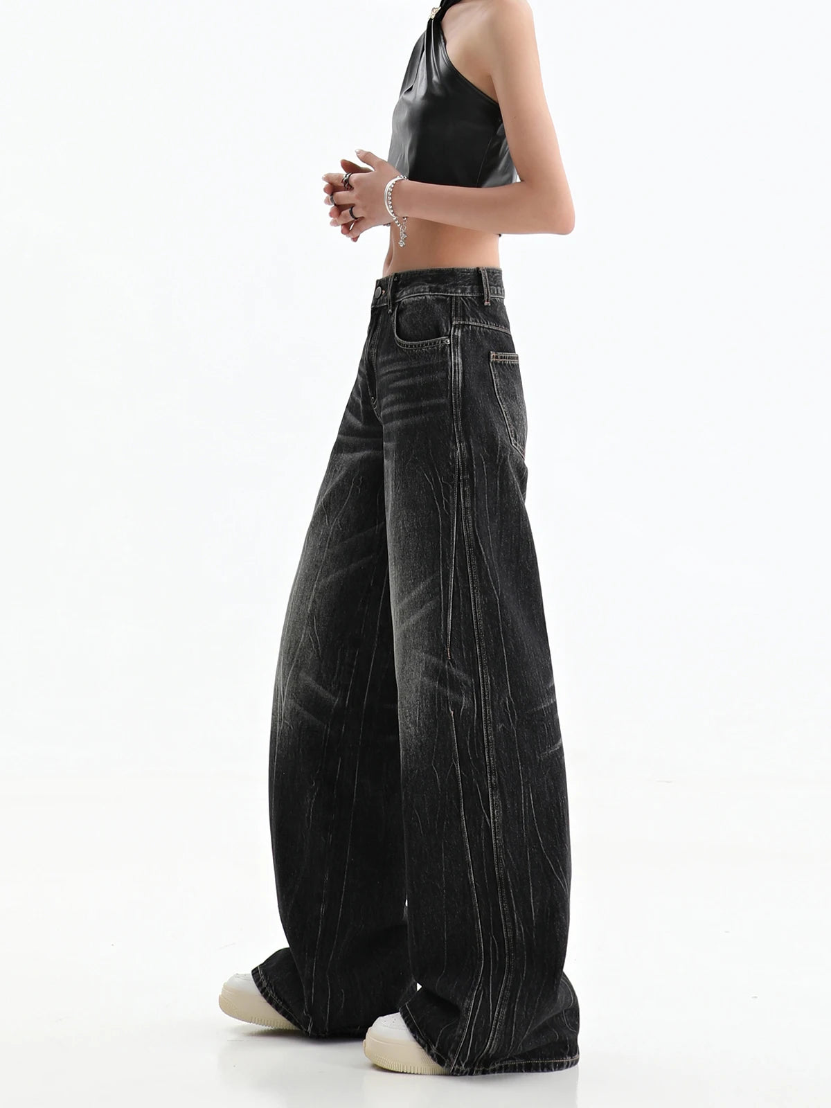 Wide Leg High Waist Baggy Black Denim Trouser