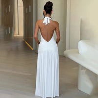 Halter Split Ruched Deep V Neck Maxi Dress