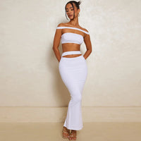 Hollow-Out Top & Elastic Waist Maxi Skirt set