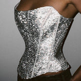 Strapless Sequinned Cut Out Tank Top