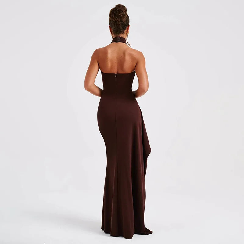 Backless Halter Side Split Maxi Dress