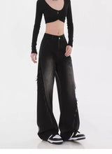 Black High Waist Straight Oversized Grunge Jeans