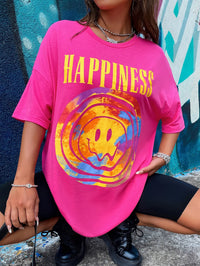 Happiness Print Short Sleeve Loose T-Shirt