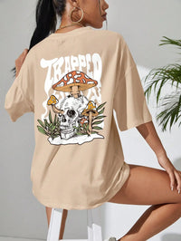 Skulls & Mushrooms pattern Printed Oversized Short Sleeve Tee