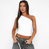 Sleeveless One Shoulder Backless Tank Top - White / S