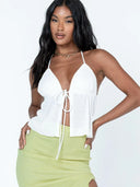 Halterneck Backless Open Front Crop Top - White / S