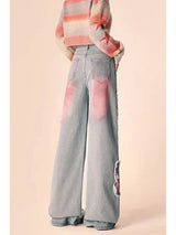 High Waist Straight Butterfly Print Jeans