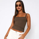 Solid Lace Concise Patchwork Stretch Camisole - Brown / S