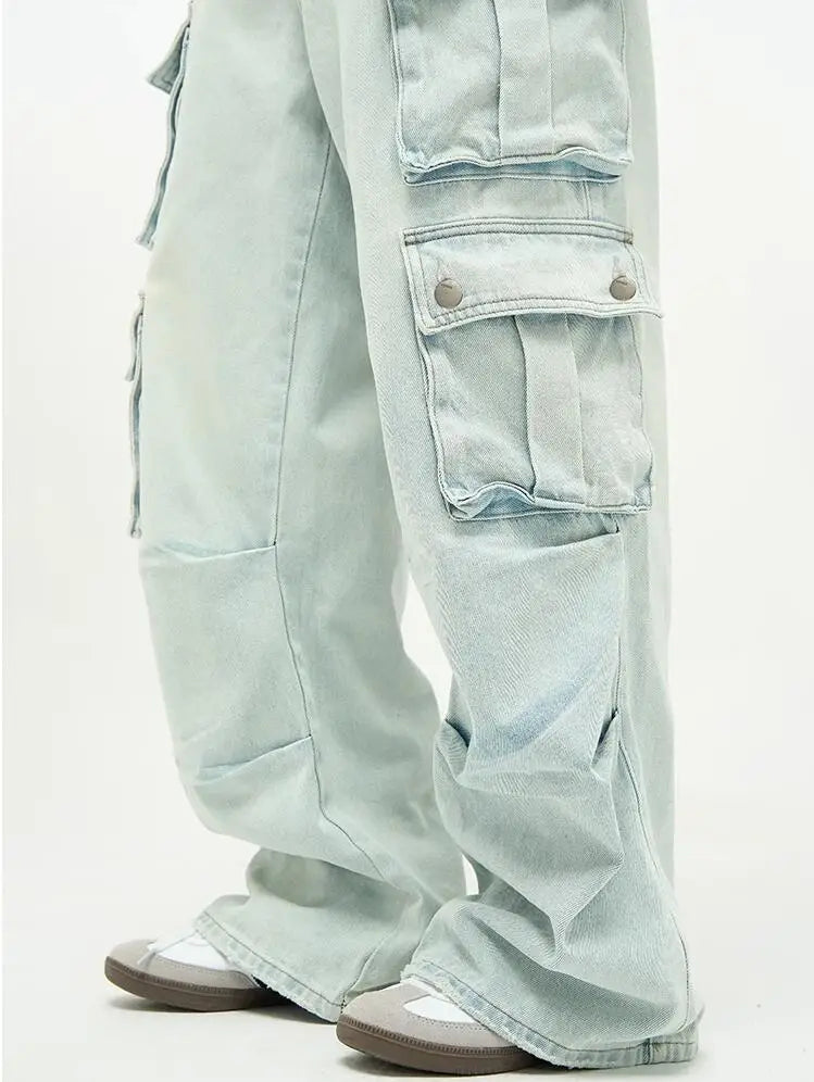 Light Blue High Waist Baggy Cargo Jeans