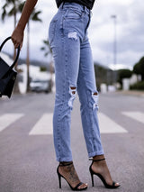 Blue Elastic distressed leggings jeans