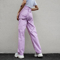 Loose High Waist Purple Cargo Pants